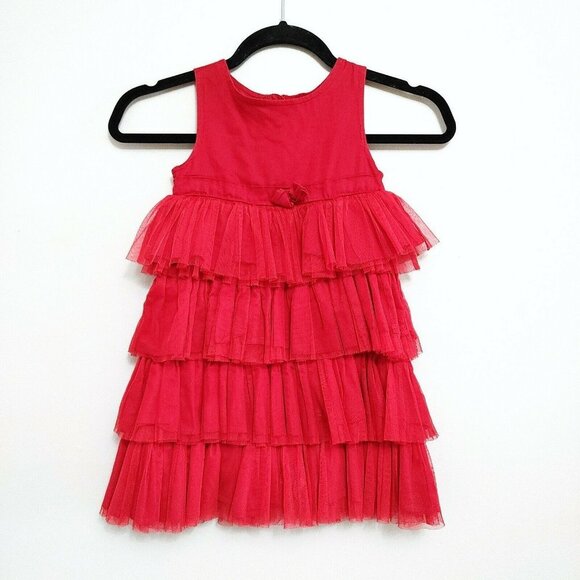 Old Navy Layered Dress Girls Size 4T Red Sleeveless Polyester Back Zip Christmas - Picture 1 of 3